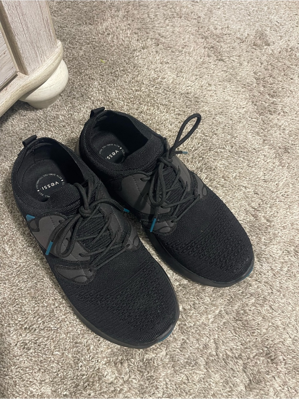 Vessi Men’s Black Knit Lace-Up Athletic Sneakers with Blue Accents
